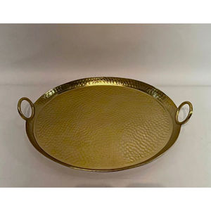 Plateau de service ovale en or martelé de luxe avec des poignées élégantes en forme d'anneau et une décoration intérieure élégante Prix de gros - Product Image 3