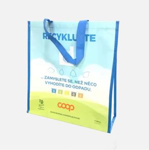 Grand fourre-tout d'épicerie personnalisé sac tissé PP laminé recyclable réutilisable imprimé avec un design personnalisé - Product Image 1