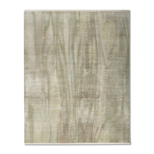 Alfombra Kavi Verde de Lana y Seda Anudada a Mano con Patrón Abstracto para Hogar y Auto 9x12, Alfombra para Sala de Estar-JNQ-13001 - Product Image 1