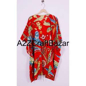 Vestido Kaftan Corto de Algodón Puro Hecho a Mano para Mujer, Estilo Bohemio con Estampado Floral, Ropa de Playa, Suave, Transpirable y Cómodo para el Verano - Product Image 6