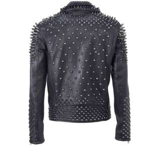 Chaqueta de Cuero Plateada con Tachuelas Personalizada para Hombre, Estilo Motero Rock Punk, con Cuello Alto, Impermeable, Transpirable, de Doble Cara - Product Image 2