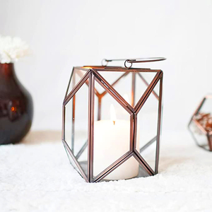 Antique Brass Gold Metal <b>Glass</b> Hanging Candle Holder for Decor High Quality Metal & <b>Terrarium</b> <b>Glass</b> Geometric Candle Lantern - Product Image 2