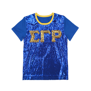 100 Cotton Sigma Gamma Rho Sorority Royal Blue <b>Sequin</b> Tee Gold Embroidered Greek Letters Greek Life Apparel Casual SGRho <b>T</b>-<b>Shirt</b> - Product Image 6