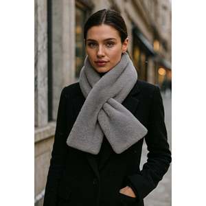 Grey Soft Plush Neck Warmer Scarf - Fashionable and Warm, Cold Weather Accessory Byn01 - Anthracite - Product Image 2