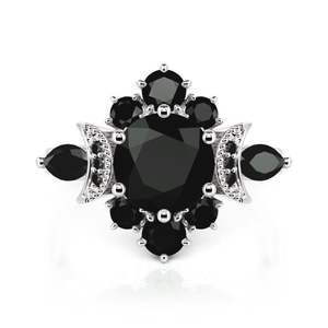 Bague Jeulia Luna Astra Black Stars Soleil et Lune Plaqué Or Style Vintage Signet - Product Image 1