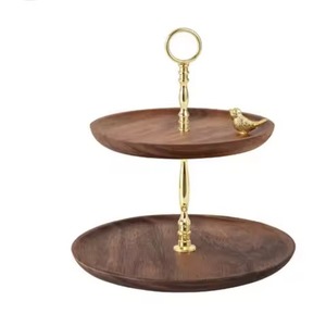 Support à gâteau en bois de la meilleure qualité Plateau de service en bois à 2 niveaux avec accent d'oiseau Parfait pour servir gâteau Cupcake Sweet Holder - Product Image 1