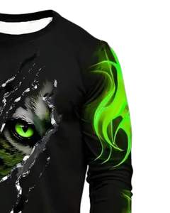 Camiseta de Manga Larga con Estampado de Ojo de Lobo Negro y Verde Personalizada para Hombre, Ropa de Calle Informal de Algodón, Ajustada, Brillante en la Oscuridad, Moderna - Product Image 2