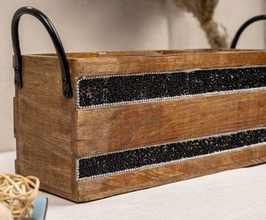 Meilleur organisateur de table porte-cuillère en bois à 3 compartiments avec poignée en métal à bas prix de l'exportateur indien - Product Image 6