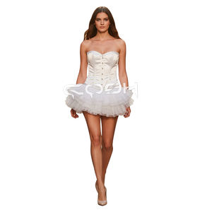 Wholesale White Satin Overbust Steel Boned Bridal Corset With Front Busk Closure | Buy Now - Product Image 1