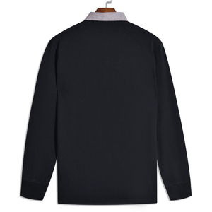 Polo de rugby de algodón 100% de gama alta para hombre, Polo de rugby de algodón de bloque de color azul sólido de tallas personalizables - Product Image 4