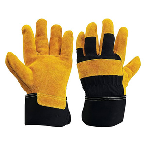 Guantes DE SEGURIDAD divididos de cuero de vaca para hombre Guantes DE TRABAJO resistentes amarillos y negros Calidad aprobada para protección de manos y brazos - Product Image 1