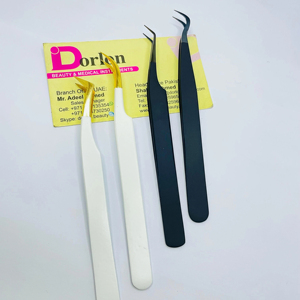 Pinzas de belleza Dorlon Diseño de gancho C Pinzas de pestañas de volumen curvo Punta dentada de acero inoxidable Pinzas de pestañas CE ISO - Product Image 1