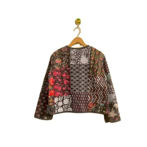 เสื้อโค้ทผ้าฝ้ายส่าหรีกันธางานเย็บปะแบบสั้นงานเย็บมือดีไซน์ถักด้วยมือมีกระเป๋าใส่ทำงาน - Product Image 6