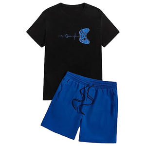 Ensemble de survêtement d'été léger et respirant 100 % polyester coupe-vent pour hommes, grandes tailles, t-shirt et short imprimés, vente en gros - Product Image 1