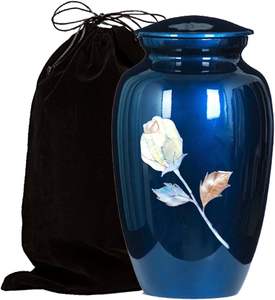โกศใส่เถ้ากระดูกโลหะฝังเลมุกกุหลาบสีน้ำเงินสำหรับผู้ใหญ่ผู้ชาย/ผู้หญิงโกศตกแต่งสำหรับขี้เถ้า - Product Image 4