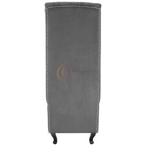 Regal Vibes High-Back <b>Velvet</b> <b>Armchair</b> with Luxurious <b>Grey</b> Fabric and Elegant Diamond Tufted Design with Black Wooden Legs. - Product Image 4