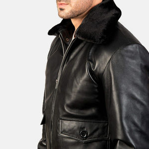Meilleur prix veste de moto en cuir véritable de haute qualité coupe ajustée col en fourrure de mouton fermeture éclair tissu personnalisé hiver - Product Image 4