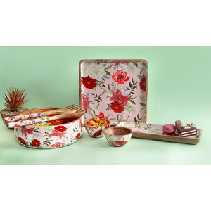 ชามไม้ทันสมัยพร้อมลายดอกไม้สติกเกอร์เคลือบในอินเดียสำหรับเครื่องครัวชุดชามแป้งสำหรับอาหารเย็นบนโต๊ะ - Product Image 1