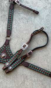 Turqouise headstall, החושן, סוס אוזן אחד אוזניות צווארון חזה סט במחיר הסיטונאי - Product Image 4