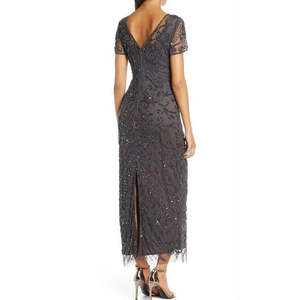 Abito da sera lungo Pisarro Nights in chiffon con perline e rete, modello a colonna, colore ardesia, taglia 12, lunghezza al pavimento, vita naturale - Product Image 2