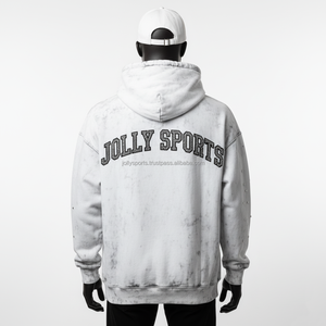 Sweat à capuche premium 400 GSM en coton molletonné délavé à l'acide, texture douce, ton gris, broderie de logo personnalisée, sweat à capuche basique - Product Image 2