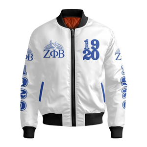 Chaqueta de Satén Azul y Blanca de la Hermandad Femenina Zeta Phi Beta 1920, Prenda Griega Premium con Bordado del Escudo ZPB, Estilo Universitario - Product Image 1