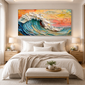 Sunset Tide Textured Oil Painting Wall Art 3D Handmade <b>Canvas</b> Hanging Decor <b>for</b> Living Room Bedroom Office Decorative - Product Image 1