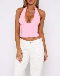 Premium Looking Knitted Sleeveless <b>Sexy</b> Streetwear Knitted Crop <b>Tops</b> <b>Women</b> Solid Halter Neck Camisoles Tank <b>Top</b> - Product Image 4