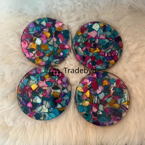 Eco Friendly Resin Coasters Handmade Reusable Premium Quality Luxury 4X4 Inches Drink Coaster <b>Set</b> for Home Tradebyd - Product Image 1