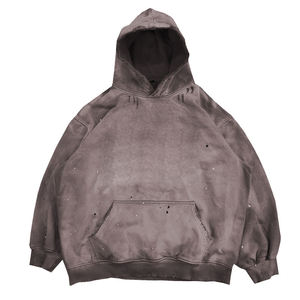 ผู้ผลิตเสื้อผ้าสตรีทแวร์ ปักโลโก้ตามสั่ง เสื้อฮู้ดดี้ผ้าฟลีซทรงโอเวอร์ไซส์ ระบายอากาศได้ดี ซักแบบ Acid Wash สำหรับฤดูหนาว ผู้ชาย - Product Image 2