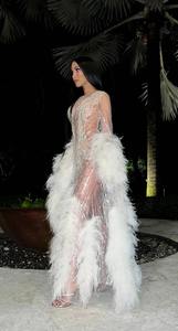 Elegante vestido de noche de longitud completa para damas transpirable malla de polietileno exquisito bordado con cuentas característica antiestática para cóctel - Product Image 3