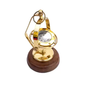 Brass Nautical Antique Ship Gyroscopic 3" Rotating Dial Gimbal Binnacle Table Desktop Compass Wooden Base