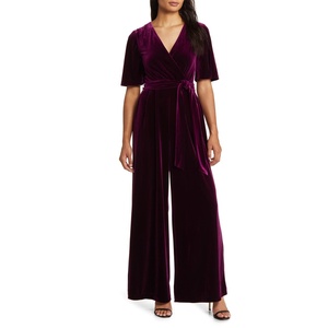 Eliza J Tuta in chiffon con stampa vintage blu, effetto avvolgente, taglia 18, decorata con lavorazione a maglia - Product Image 1