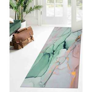 Tapis vert marbré : accent doré chatoyant, tons doux modernes, avec poils doux - Product Image 5