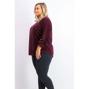 Maglia da donna Charter Club in velluto viola scuro con maniche annodate, taglia grande - Product Image 2