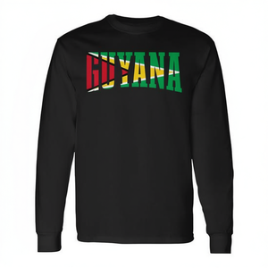 T-Shirt a Maniche Lunghe Stile Retrò Guyana Sports, Bandiera Guyanese, Orgoglio Guyanese per Promozioni - Product Image 2