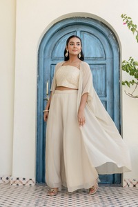 Georgette gotta patti ชุดอินเดียแบบ3ชิ้น, ชุดอินเดียชาติพันธุ์พร้อมที่จะสวมใส่ชุดปาร์ตี้แฟชั่นชั้นนำ shrug Palazzo ฤดูหนาว - Product Image 6