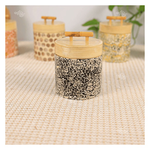 Jarra Redonda de Bambú Hecha a Mano con Incrustaciones de Cáscara de Huevo, Jarra de Madera con Tapa, Olla de Bambú con Incrustaciones de Nácar para Regalo, Decoración - Product Image 2