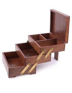 Hand-Carved Wooden Jewelry Box Brass Inlay Vintage Decorative <b>Chest</b> Trinket Holder Multipurpose <b>Storage</b> for Women's Jewelry Gift - Product Image 2