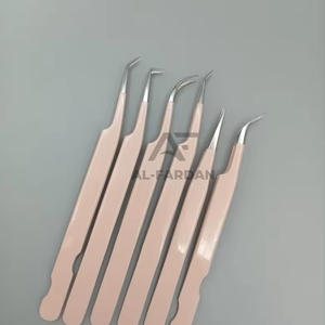 Pinzas para pestañas de acero inoxidable con revestimiento Beige de 14 cm de alta calidad, agarre suave, extensión de pestañas con punta plateada, precio al por mayor - Product Image 4