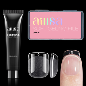 <span class=keywords><strong>Aillsa</strong></span>, 120 Uds., 12 tamaños, punta de uñas cuadrada Extra corta, Juego de puntas de uñas de cubierta completa medio mate con pegamento sólido de 15G, punta de uñas de Gel suave - Product Image 1