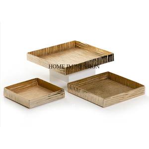 Round Shape Set of 3 Heavy Duty Metal Made High Graded Gold Plated Hammered Texture Food and Other Items Metal Serving <b>Tray</b> - Product Image 2