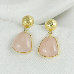 ต่างหูพลอยควอตซ์รูปดอกกุหลาบที่สวยงามทำใน925เครื่องประดับชุบทองทำด้วยมือเงินสเตอร์ลิง - Product Image 1