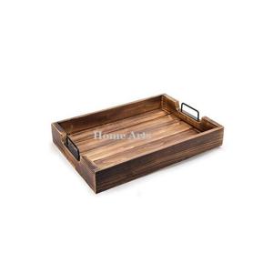 Bandeja de Madera de Diseño Clásico para Servir Alimentos con Asas de Cuero, Hecha a Mano, Forma Rectangular, Bandeja para Té y Café - Product Image 5