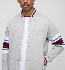 New Arrived 2025 100% Wool <b>Fleece</b> Canvas Long Varsity Jacket Men's Custom Silk Screen Printed Front Heavyweight Colour Block - Product Image 4