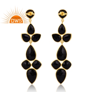 Pendientes colgantes de piedras preciosas de ónix negro chapados en oro de 18 quilates de plata de ley superventas, fabricante de joyería fina Demi - Product Image 4