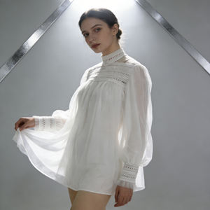 Blusa de Gasa Blanca con Mangas Abullonadas Estilo Bohemio para Mujer, Ideal para Vacaciones de Verano, en Oferta en Temu 2026 - Product Image 5