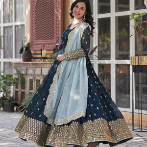 ชุดผ้าไหมปักลายชุดผ้าไหมปากีสถานสำหรับงานปาร์ตี้ผ้าอินเดียปักเลื่อม - Product Image 1