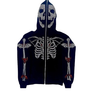 Men's Quality Oversized Breathable Hoodie with Full <b>Zip</b> & Graphic Print Rhinestone Sweatshirt for Winter Wholesale Price - Product Image 3