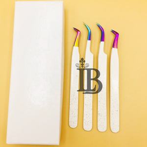 Pinces à épiler pour extensions de cils de haute qualité, couleur blanche, durables, pointe arc-en-ciel, avec boîte personnalisée, cils de vison - Product Image 3
